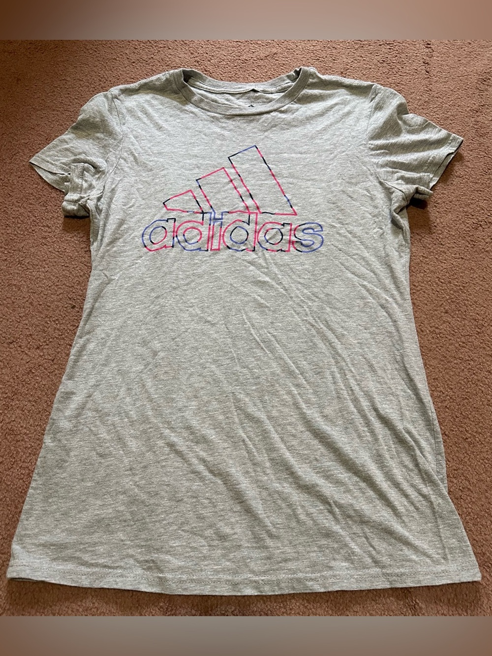 Adidas Light Gray Tee with Pink & Blue Logo Outline